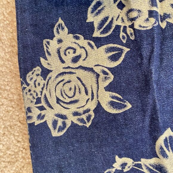 VTG 90s Forenza NWOT Floral Elastic Waist Pull On Jeans TALL SPANDEX Gold NEW L - Picture 2 of 9